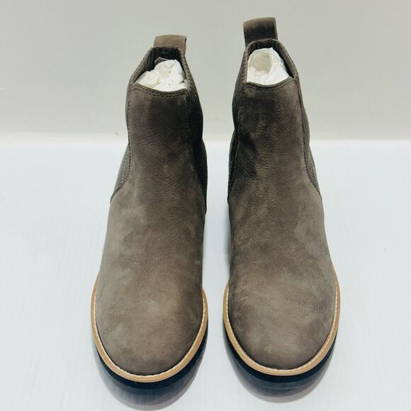 Eileen Fisher Lilou Women's US 6.5 Chelsea Bootie Rye Taupe Nubuck Wedge Heel - Picture 6 of 14